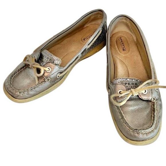 Sperry Silver Sparkle Angelfish Boat Shoe Casual Slip On Flats Size 8.5 Preppy - Picture 2 of 7